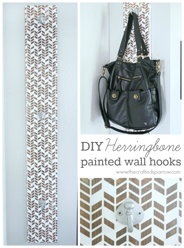 DIY Herringbone Painted Wall Hooks - 1