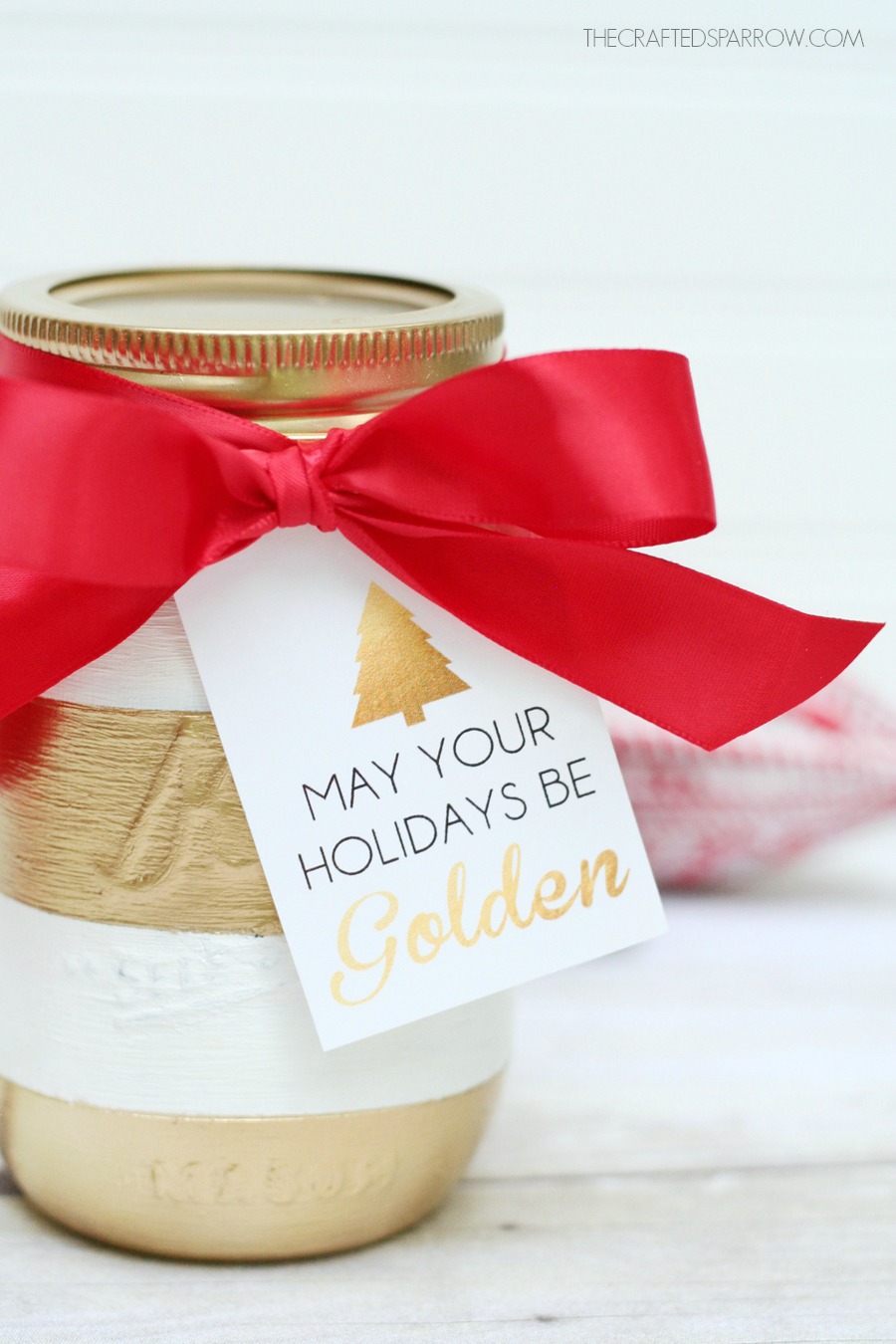 Gold Striped Mason Jar + Free Printable Holiday Tags