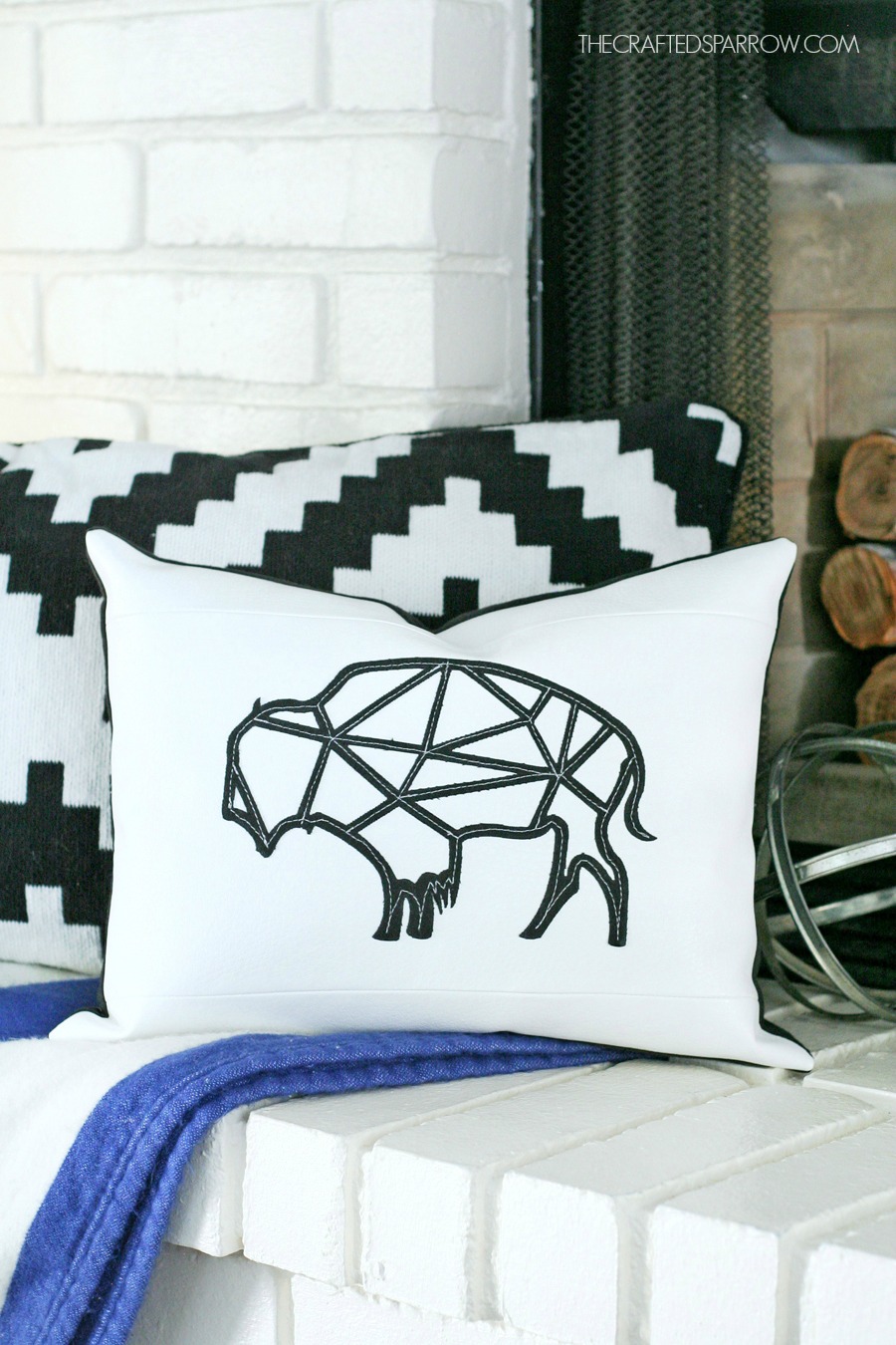 Leather Geometric Buffalo Pillow