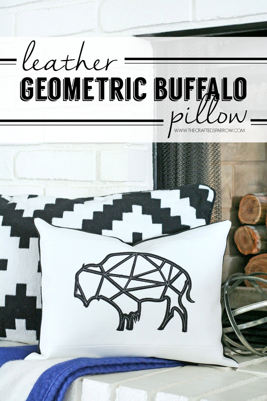 Leather Geometric Buffalo Pillow