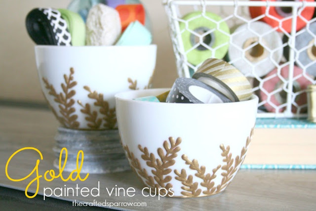 Gold Painted Vine Cups {using DecoArt Glass Writers}