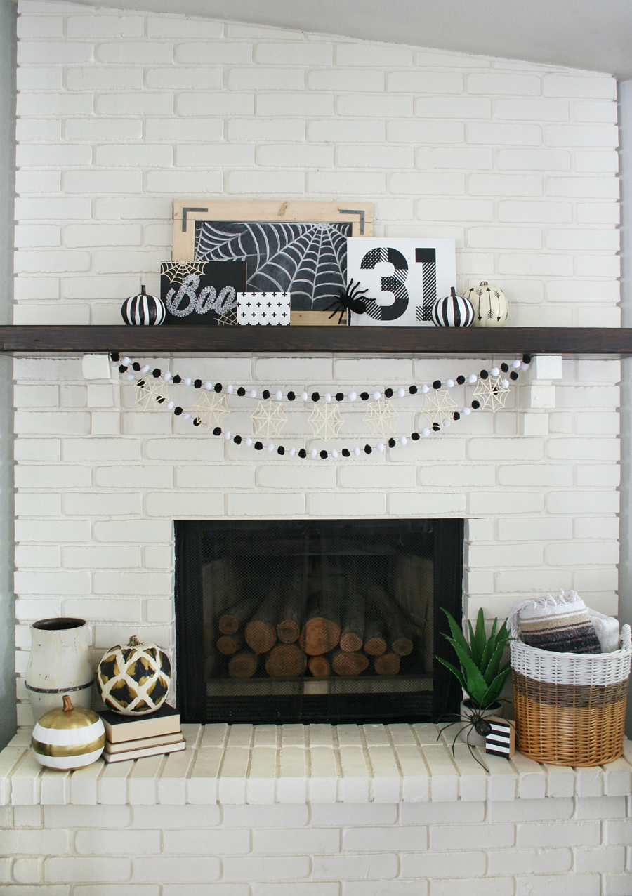 Black & White Halloween Mantel