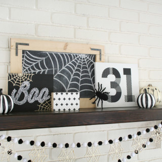 Black & White Halloween Mantel