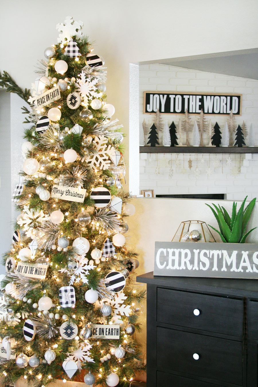 black white christmas tree