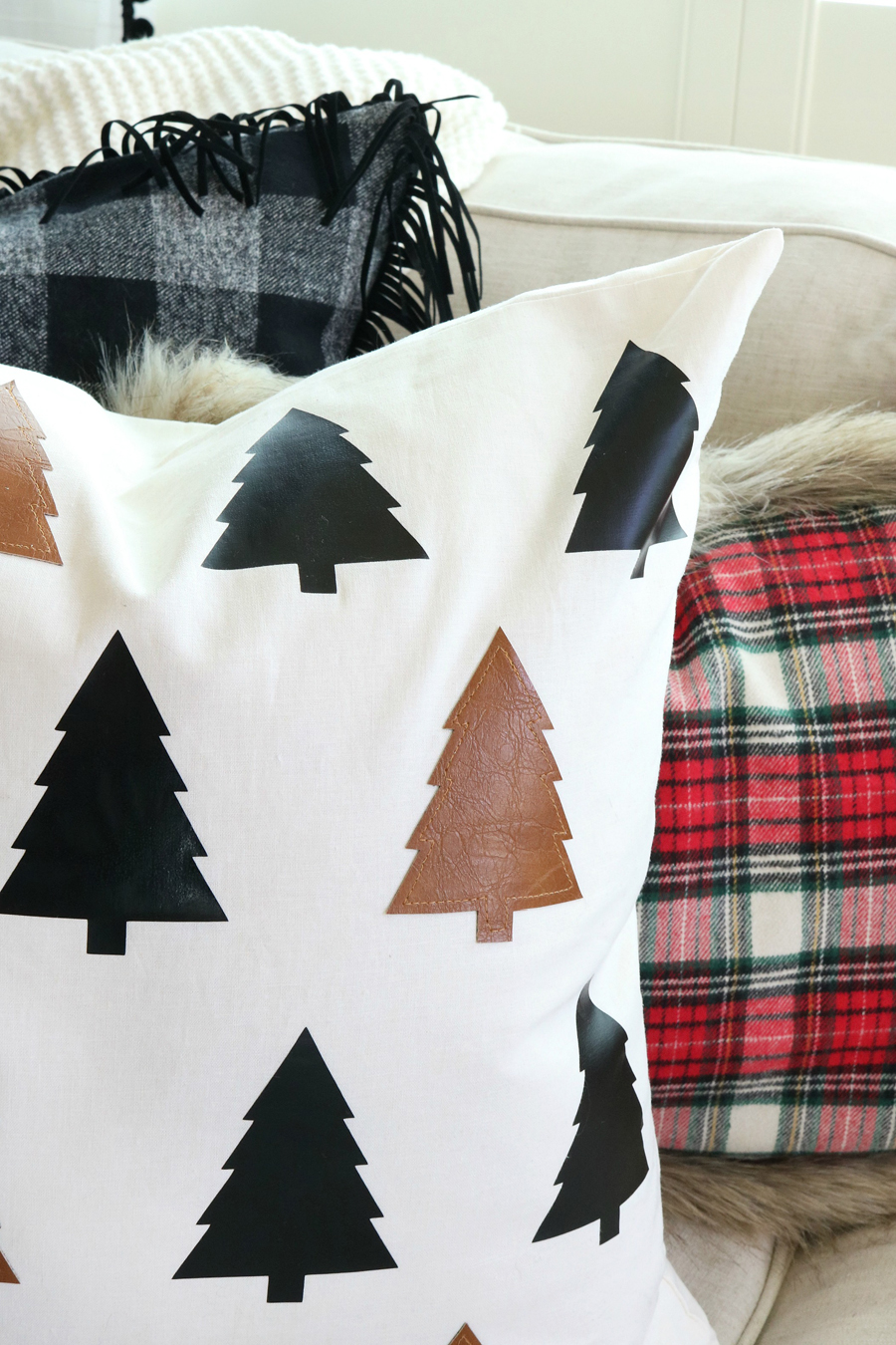 DIY Faux Leather Christmas Tree Pillow