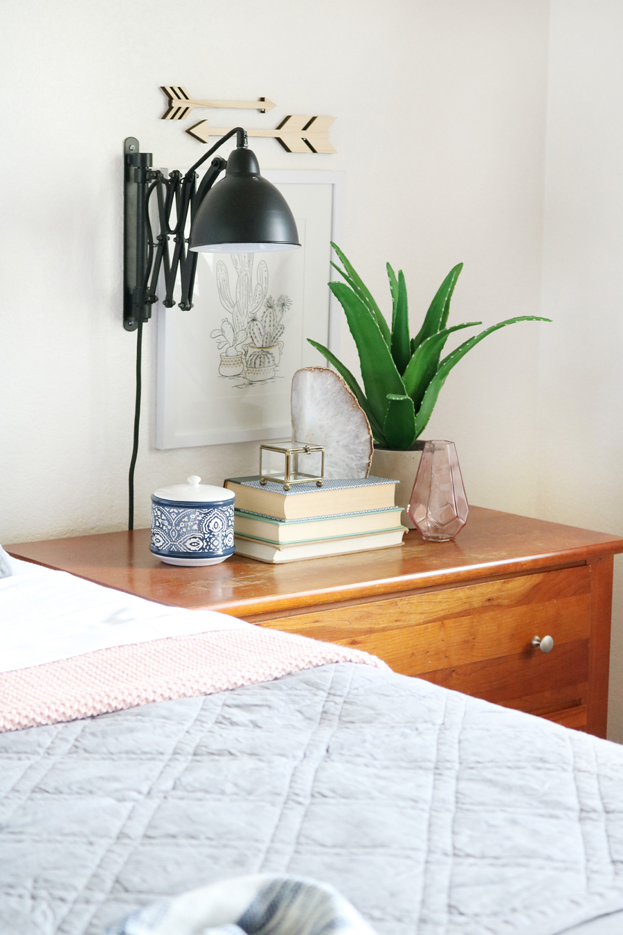 Easy Bedroom Refresh - Neutral basics mixed with soft touches of pinks and southwest decor pieces.