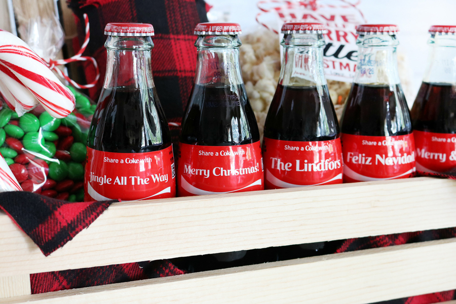 Coca-Cola Christmas Gift Basket Idea with Personalized #ShareACoke Coca-Cola Bottles