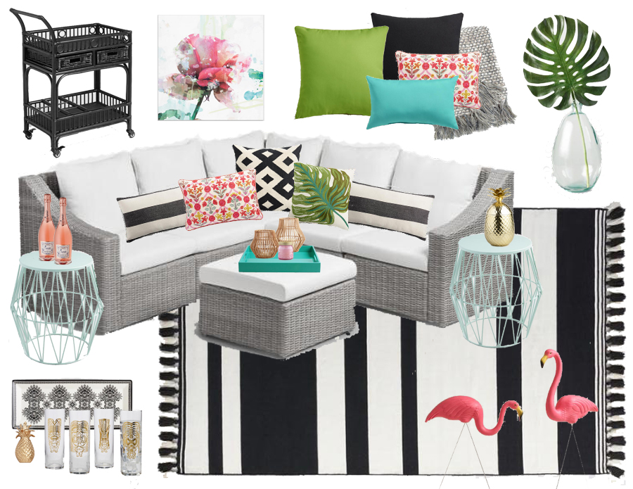 Black & White Tropical Inspired Outdoor Lounge