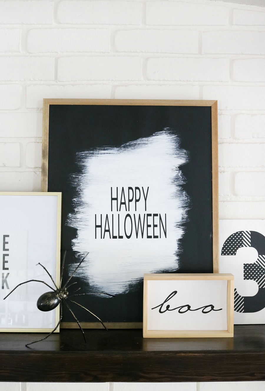 Simple Black & White Halloween Mantel Decor