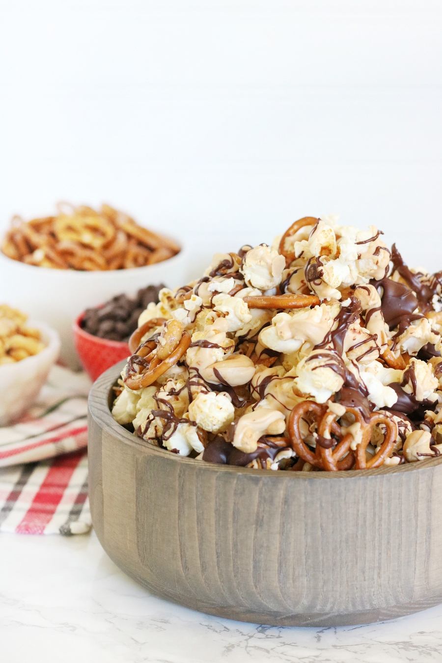 Chocolate & Peanut Butter Drizzled Popcorn Mix 3 The Crafted Sparrow