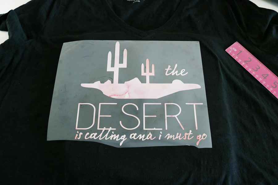 Center your The Desert is Calling T-Shirt design using Cricut's Patterned Iron-On Vinyl