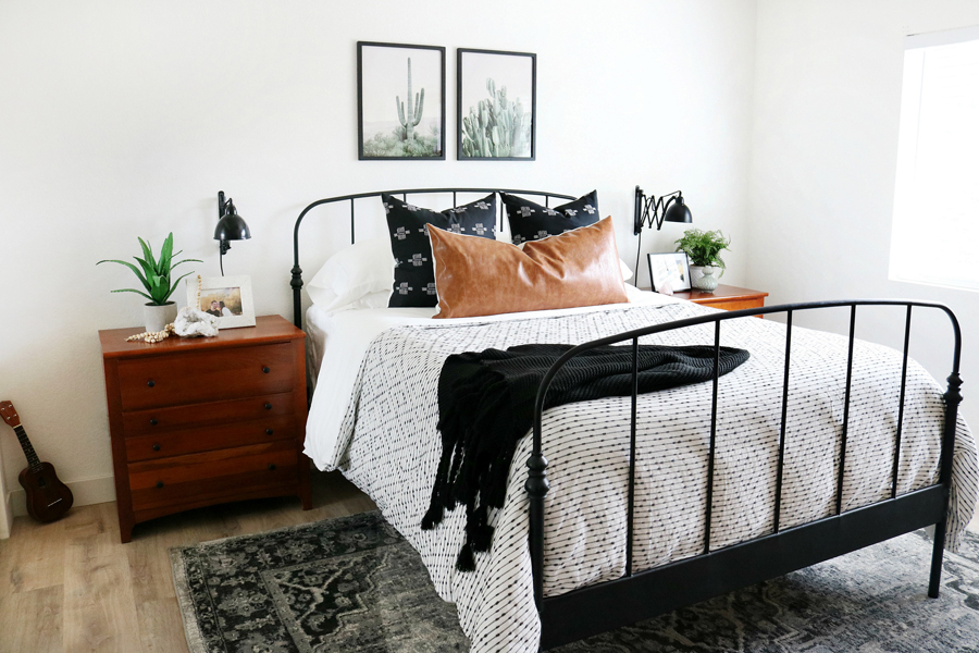 black & white boho inspired bedroom makeover