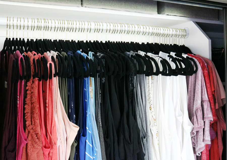 Easy Organization Idea - Organize clothing by type and color like the rainbow