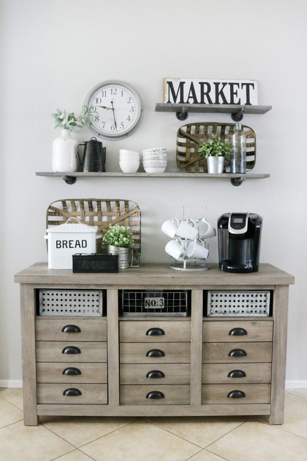 Modern Farmhouse Inspired Coffee Bar Station - The Crafted Sparrow