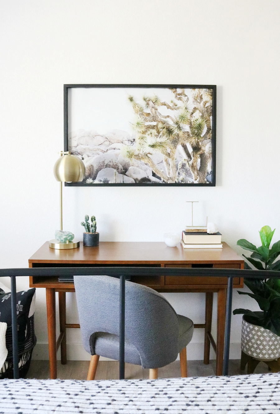 Boho Mid-Century Desk in Bedroom - The Crafted Sparrow