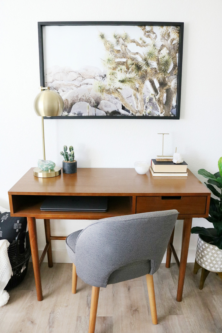 Minimalist Boho Bedroom With Desk with Simple Decor